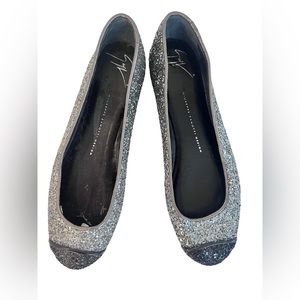 GIUSEPPE ZANOTTI GREY GLITTER CAP TOE BALLET FLATS